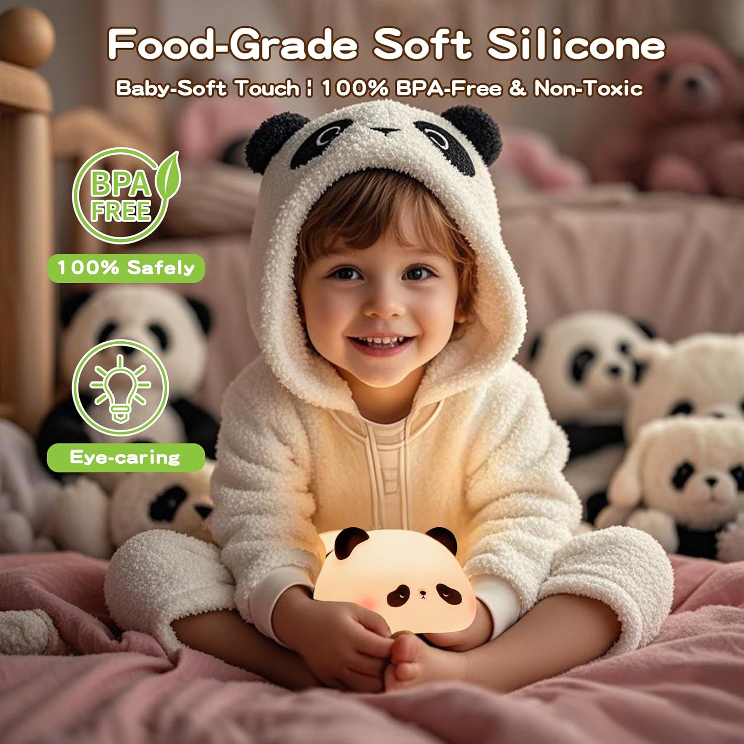 Cute Panda Night Light for Kids, LED Panda Lamp, Food Grade Silicone Novelty Animal Night