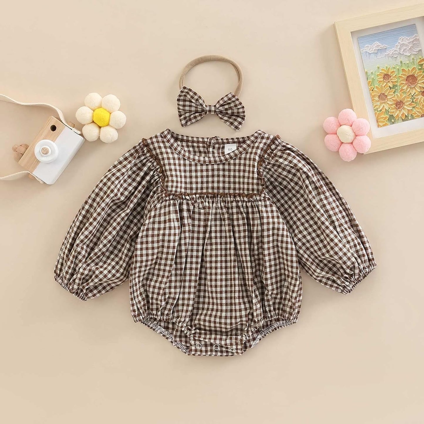 Douhoow Infant Baby Girl Plaid Romper Baby Sweatshirt Romper Ruffle Festival Clothes Fall Winter