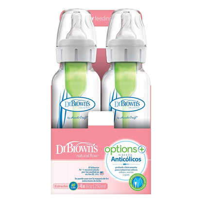 Dr. Brown’s Natural Flow® Anti-Colic Options+™ Narrow Baby Bottles, 8 oz/250ml, with Level 1 Slow
