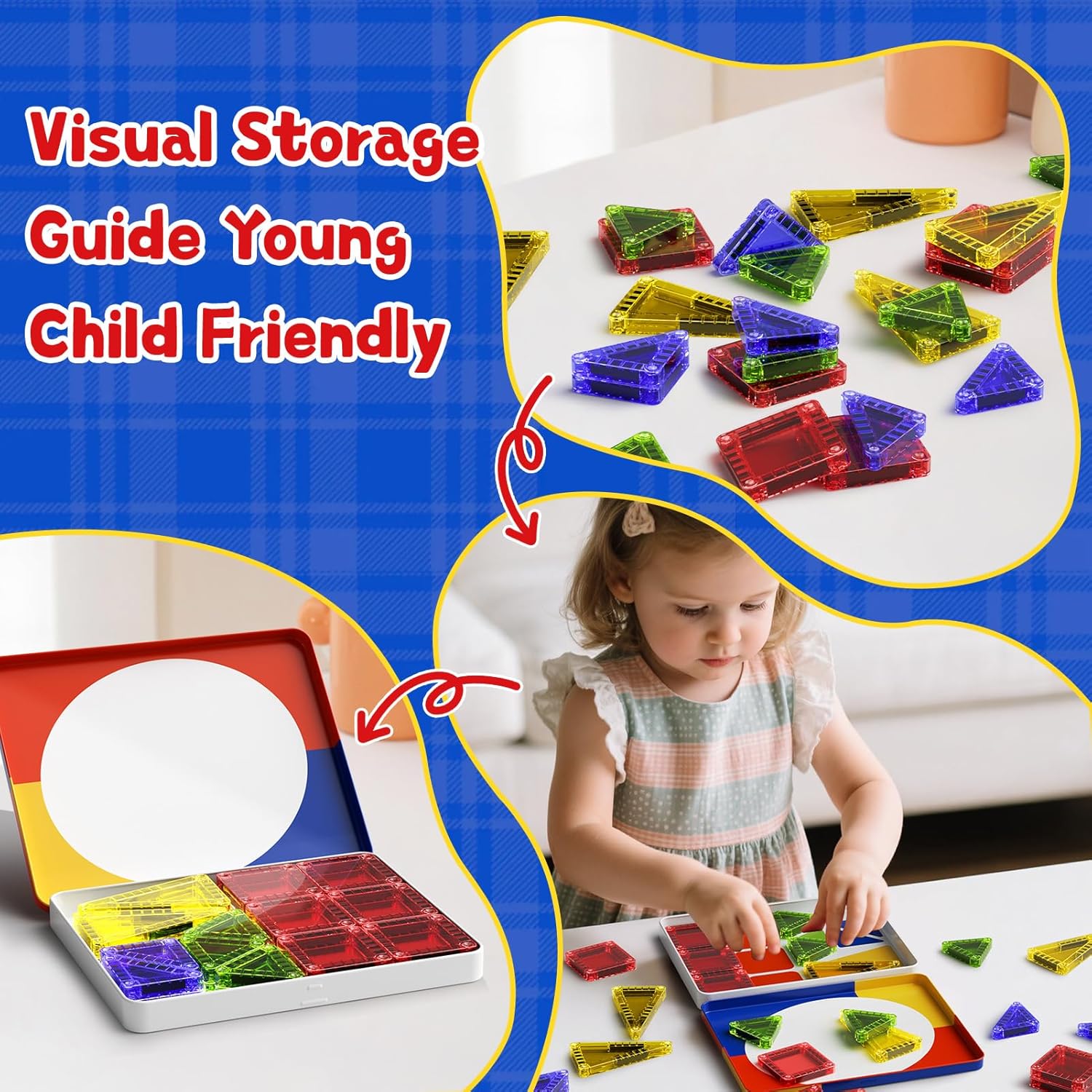 Magnetic Tiles Travel Toys with Storage Case, Portable STEM Building Blocks for 3-8 Year Olds