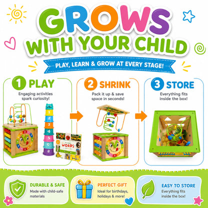 Wooden Activity Cube for 1 Year Old - 1 Year Old Boy Gifts - 1 Year Old Boy Toys - Educational Toys