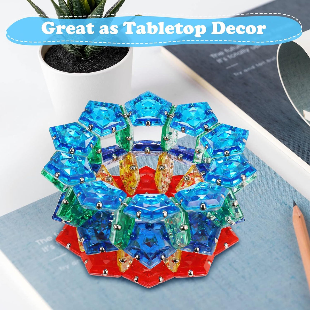 RoomyRoc Magnetic Fidget Sphere - Pentagons Magnets Balls - 12 Piece Set - Crystal Blue - Magnet