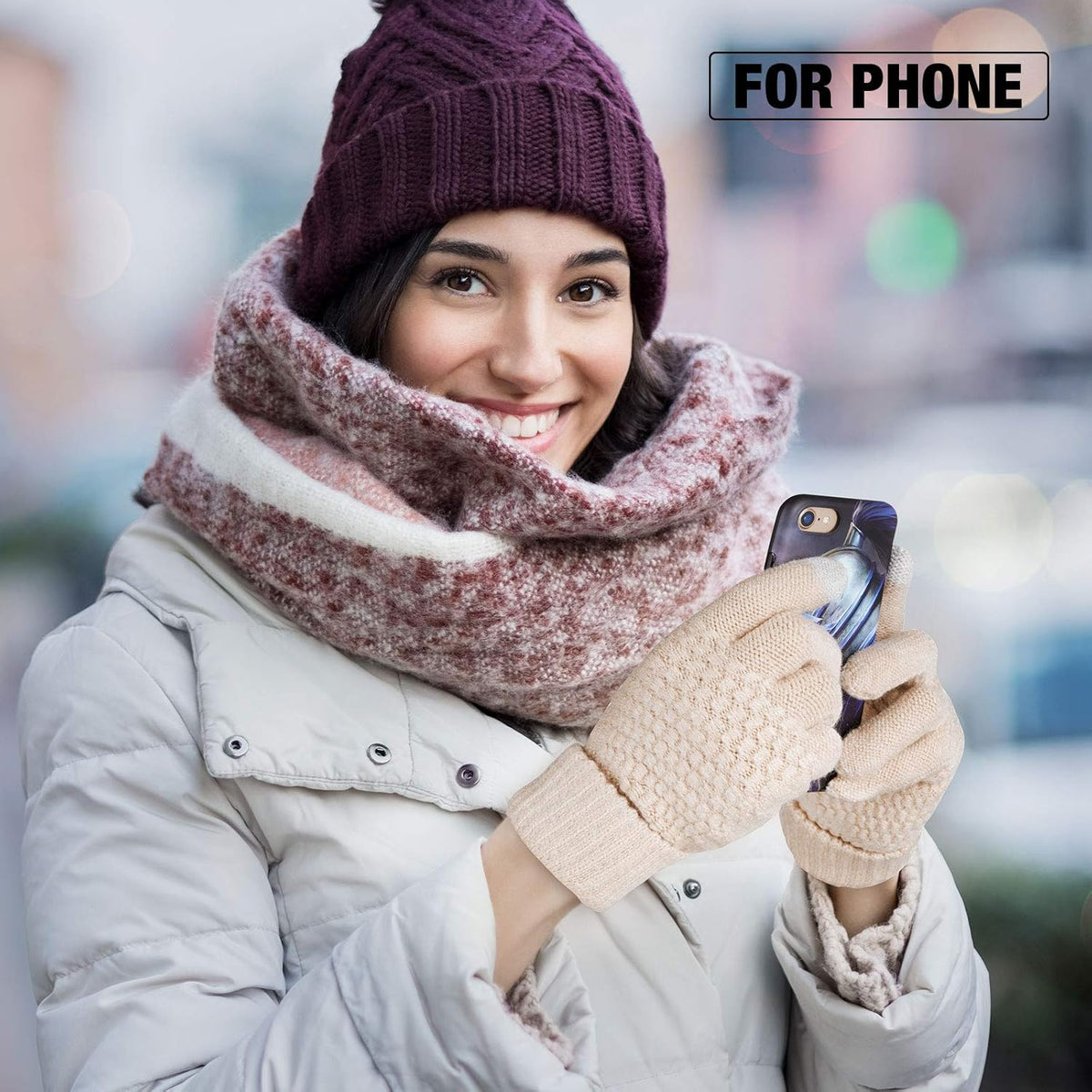 Geyoga 2 Pairs Women's Winter Touch Screen Gloves Soft Warm Fleece Lined Knit Elastic Cuff Winter