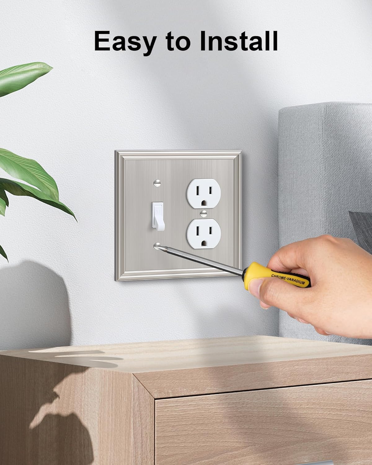 2-Pack Combo Toggle/Duplex Light Switch Cover Plate, Brushed Nickel Wall Outlet Cover Plate