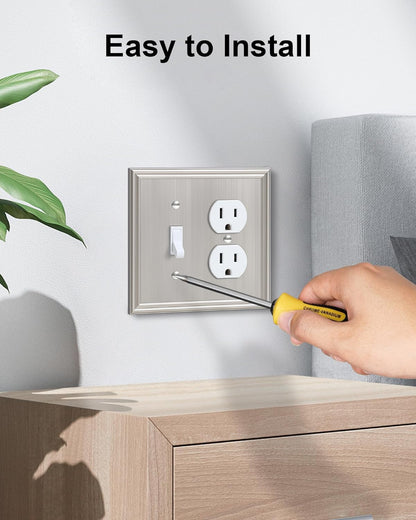 2-Pack Combo Toggle/Duplex Light Switch Cover Plate, Brushed Nickel Wall Outlet Cover Plate
