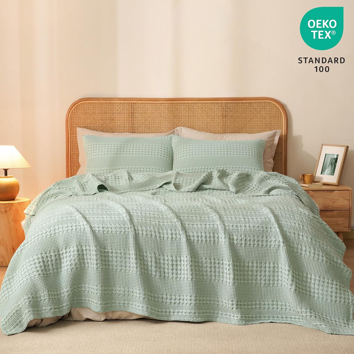 PHF 100% Cotton Waffle Weave Blanket Queen Size, Soft Lightweight Breathable Cozy Summer Blankets