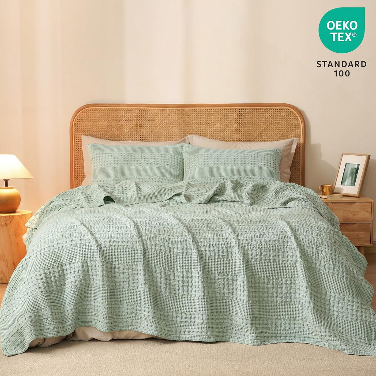 PHF 100% Cotton Waffle Weave Blanket King Size, Soft Lightweight Breathable Cozy Summer Blankets