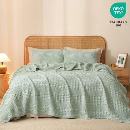 PHF 100% Cotton Waffle Weave Blanket Twin Size, Soft Lightweight Breathable Cozy Summer Blankets