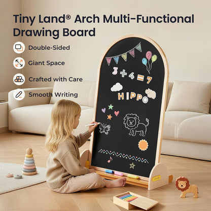 Tiny Land Kids Art Easel, Double-Sided Magnetic Chalkboard & Whiteboard