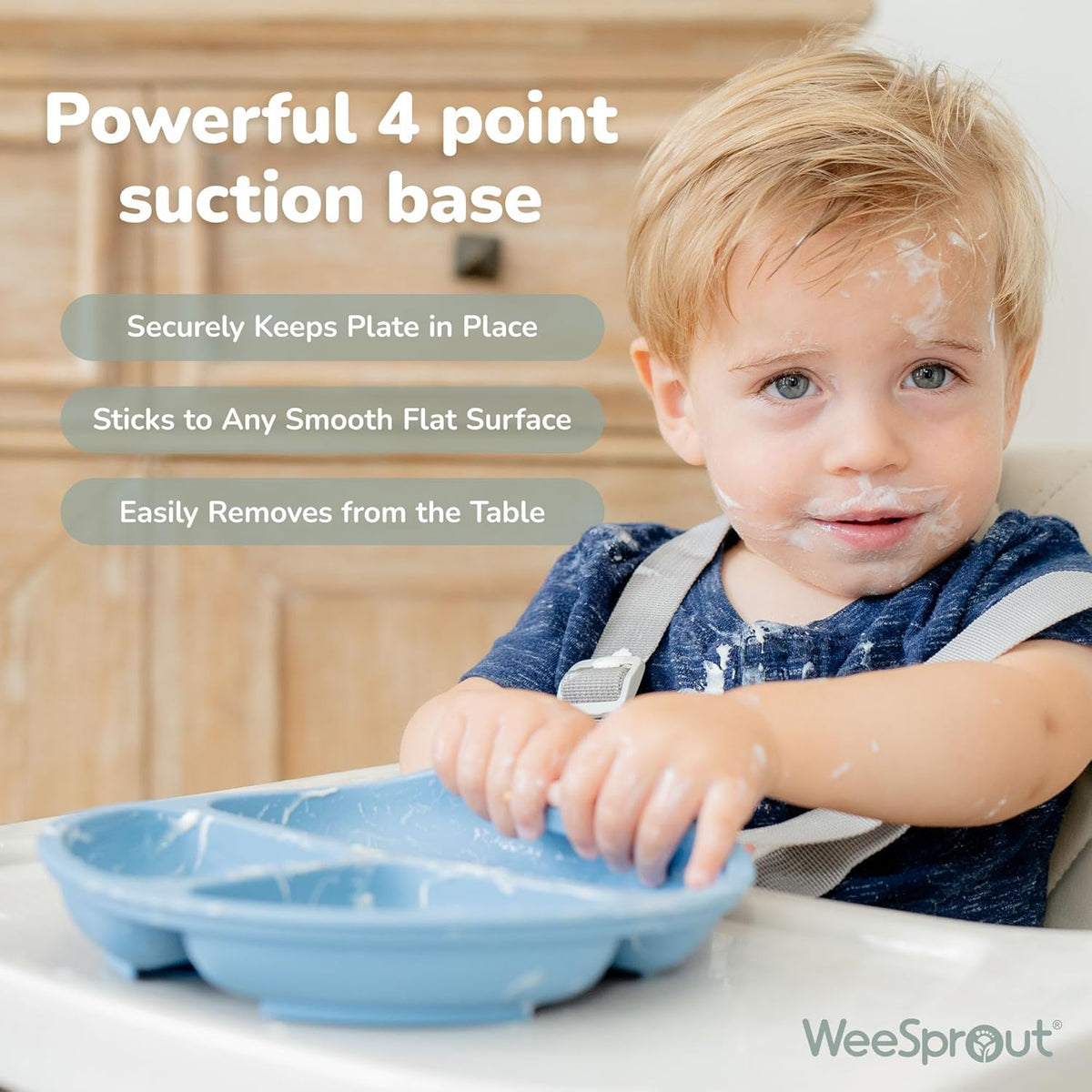 WeeSprout Suction Plates for Babies & Toddlers - 100% Silicone, Dinnerware Stays Put, Divided