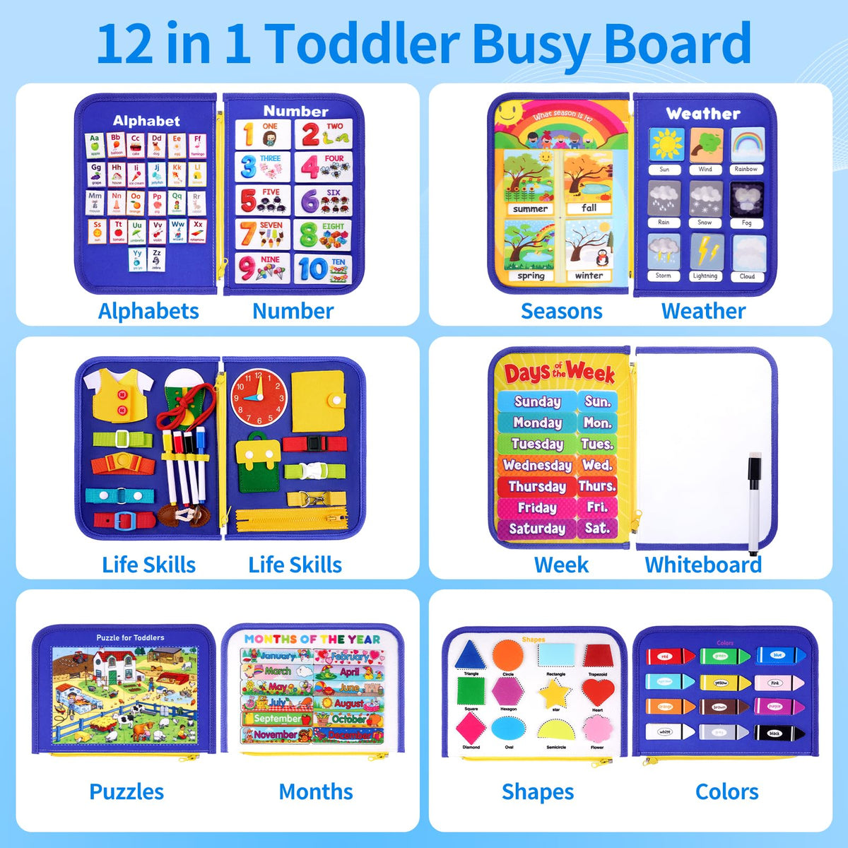 Toddler Busy Board, Montessori Busy Book, Quiet Educational Activity Book