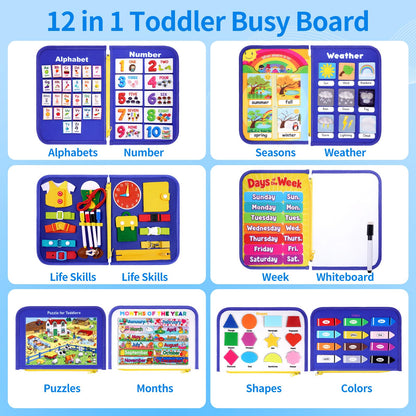 Toddler Busy Board, Montessori Busy Book, Quiet Educational Activity Book