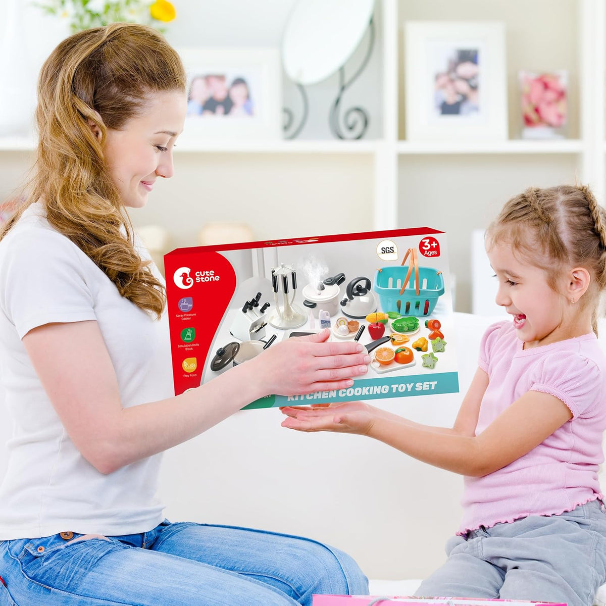 CUTE STONE Pretend Play Kitchen Toy with Cookware Steam Pressure Pot and Electronic Induction