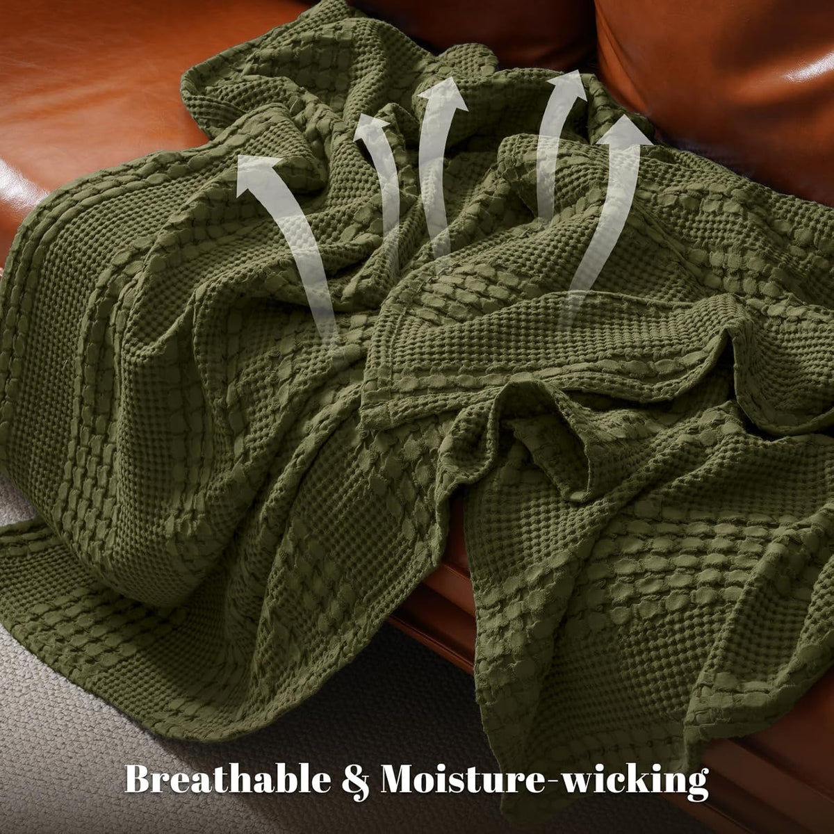 PHF 100% Cotton Waffle Weave Blanket Queen Size, Soft Lightweight Breathable Cozy Summer Blankets