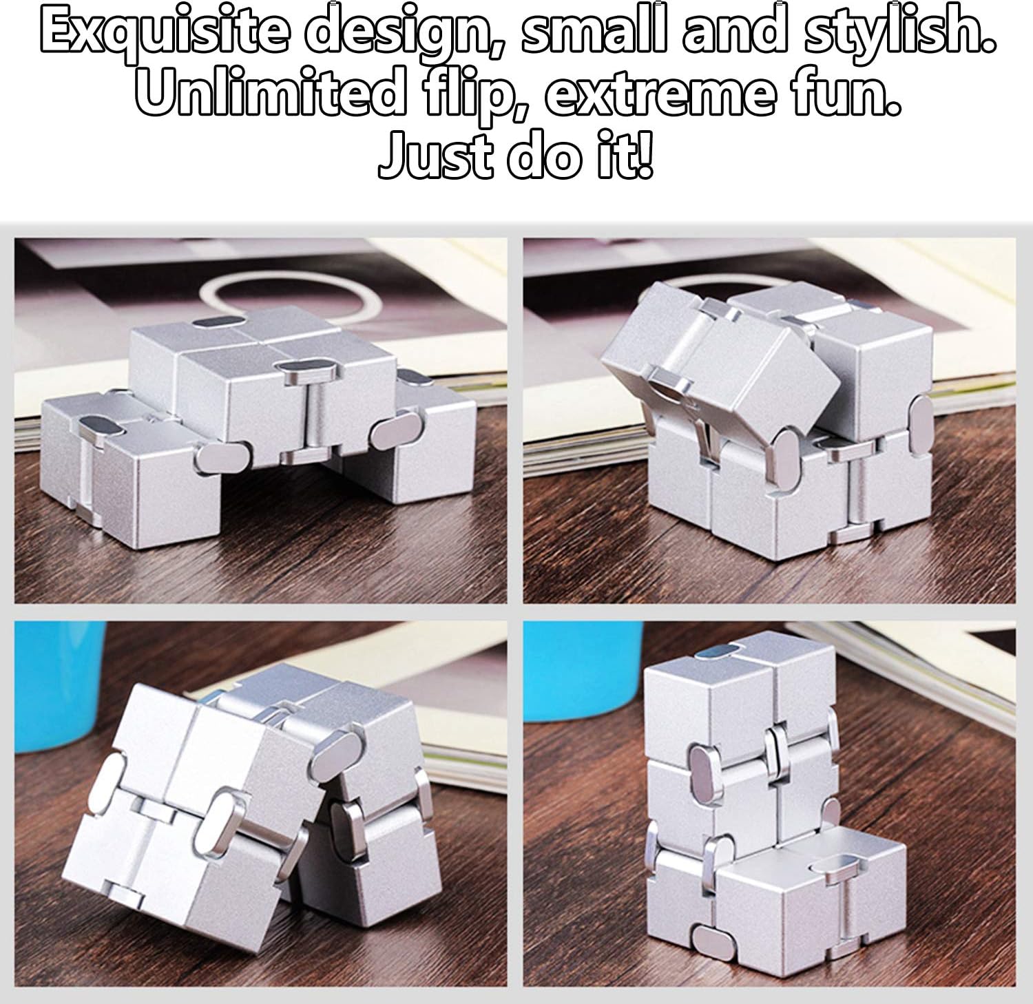 Metal Fidget Toys Infinity Cube for Men Anxiety Stress Relief Aluminum Alloy Material (Black &
