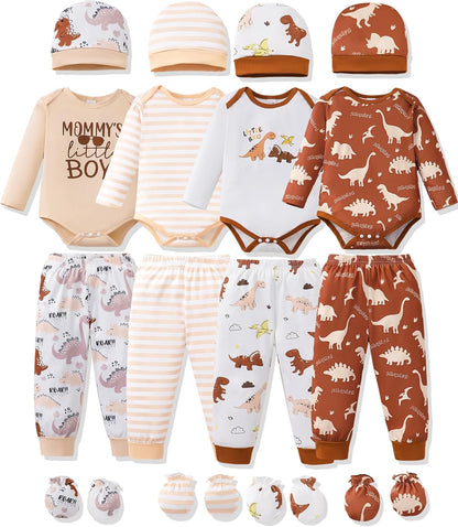 NZRVAWS Newborn Baby Boy Girl Clothes Unisex Infant Romper Pants Set Hat 4-Pack Outfits 0-12 Months