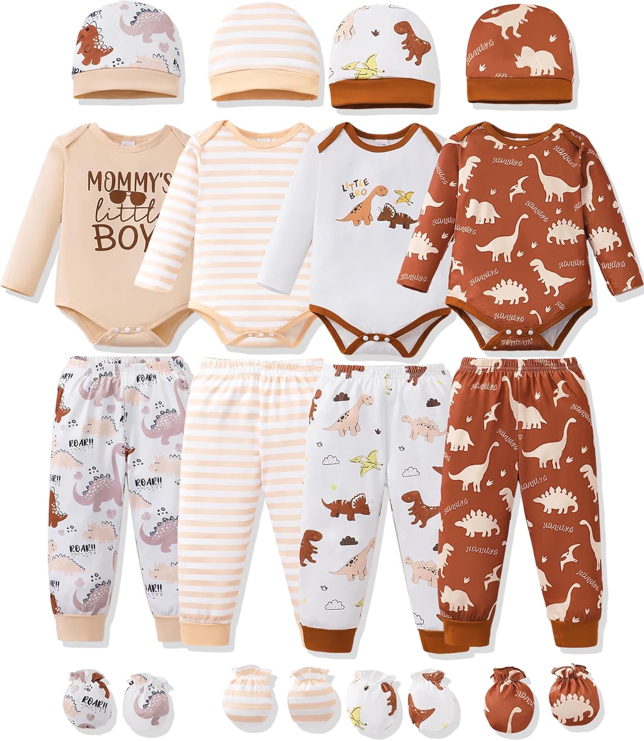 NZRVAWS Newborn Baby Boy Girl Clothes Unisex Infant Romper Pants Set Hat 4-Pack Outfits 0-12 Months