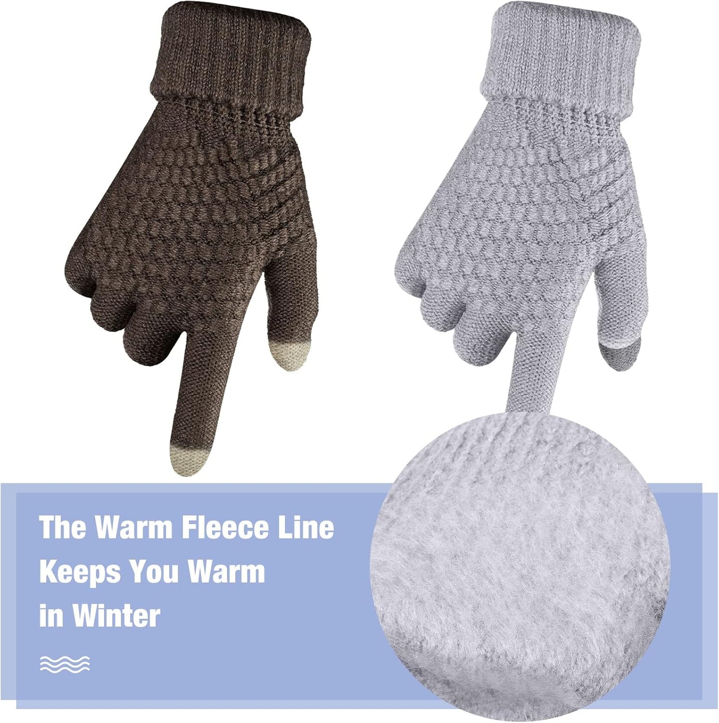 Geyoga 2 Pairs Women's Winter Touch Screen Gloves Soft Warm Fleece Lined Knit Elastic Cuff Winter