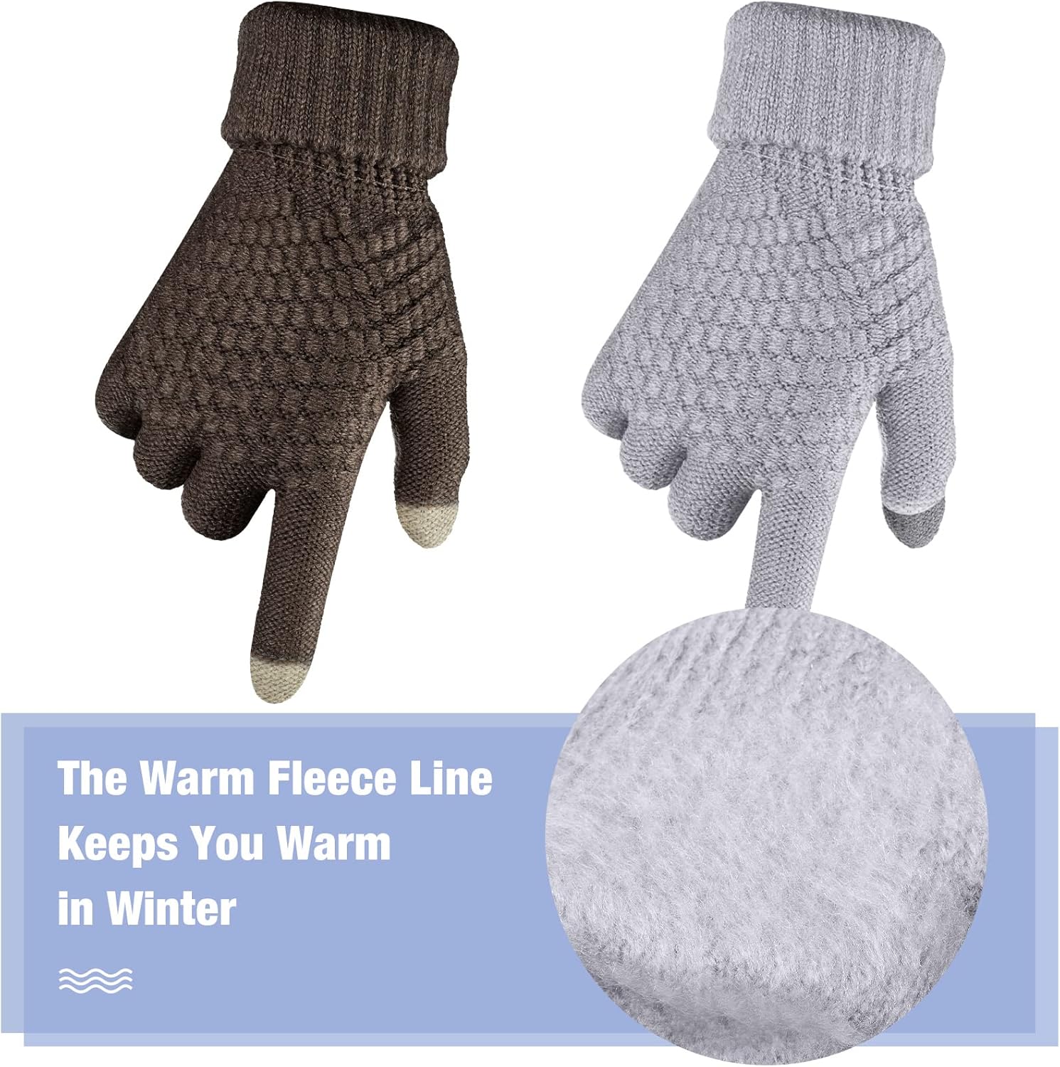 Geyoga 2 Pairs Women's Winter Touch Screen Gloves Soft Warm Fleece Lined Knit Elastic Cuff Winter