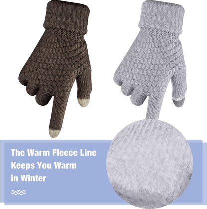 Geyoga 2 Pairs Women's Winter Touch Screen Gloves Soft Warm Fleece Lined Knit Elastic Cuff Winter