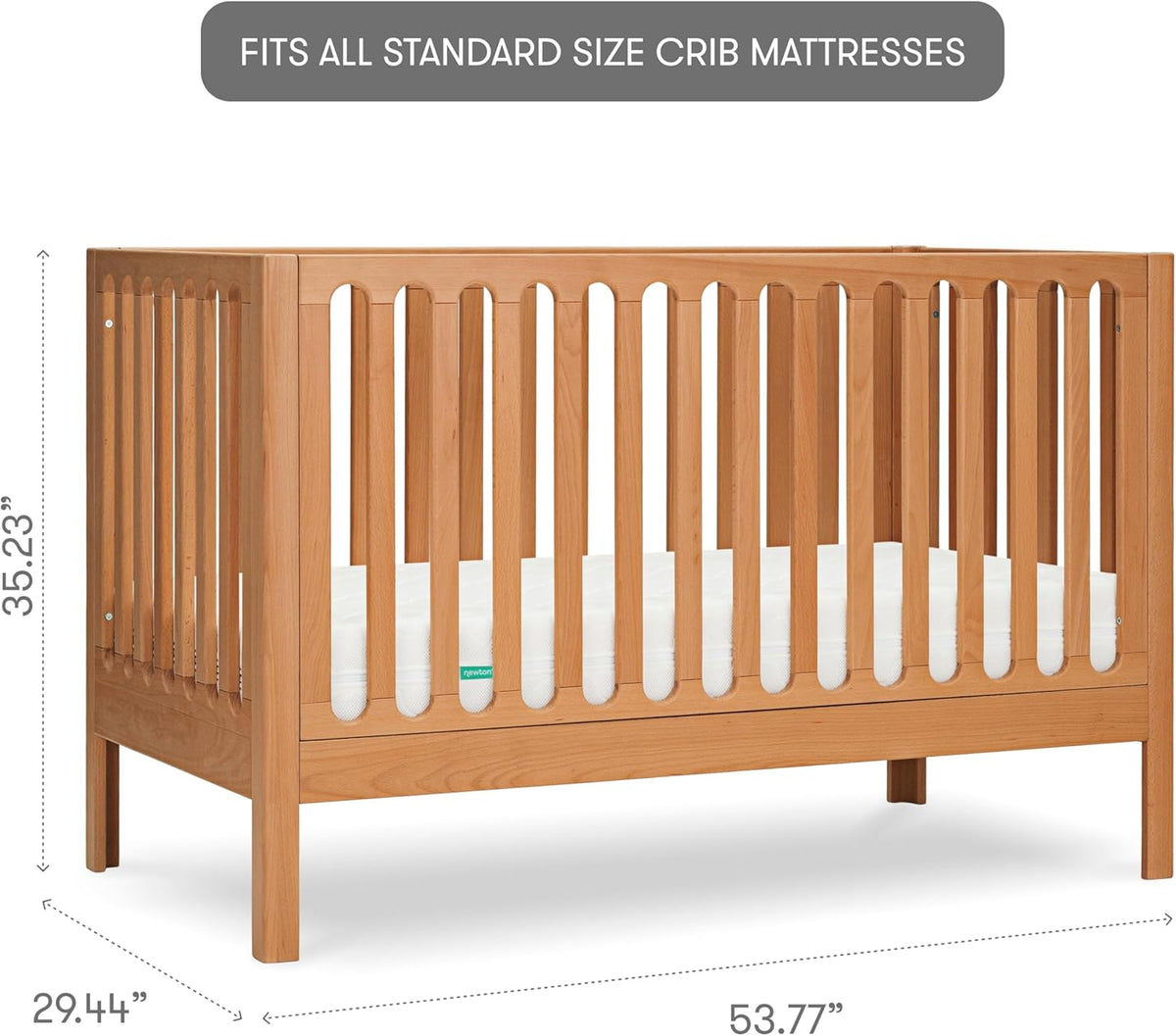 Newton Baby Galileo Standard Crib, Solid Beech Wood in Chestnut Color, 3-in-1 Convertible Crib with
