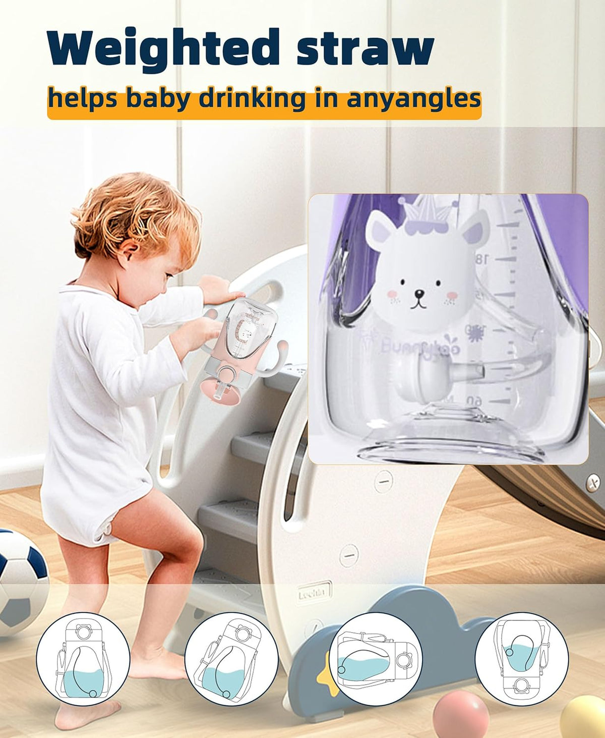 Bunnytoo Baby Sippy Cup with Weighted Straw for Infants 6-12 Months, 8oz Toddler Drinking with