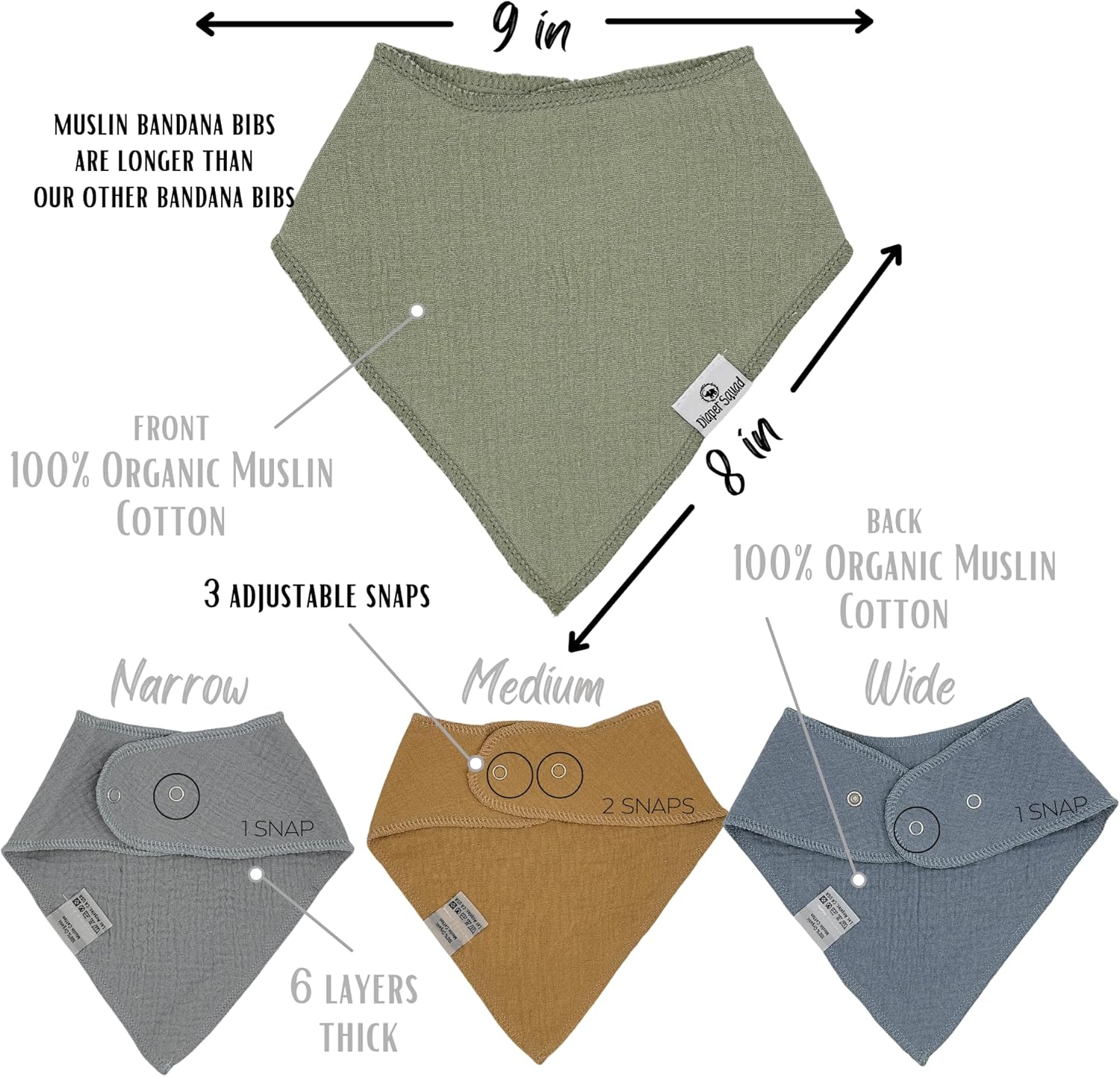 DiaperSquad's Baby Bibs for Drooling and Teething, Bibs for Boys, Baby Girl - Solid Cotton Baby