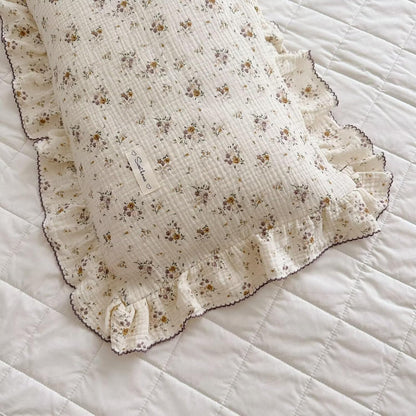 BuLuTu Cotton Muslin Pillow Case King Pillowcase Sweet Floral Design Pillowcases Enveloped Closure