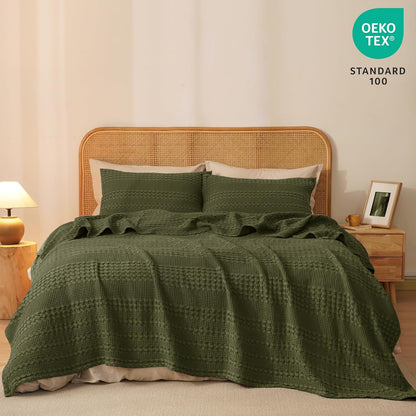 PHF 100% Cotton Waffle Weave Blanket Queen Size, Soft Lightweight Breathable Cozy Summer Blankets