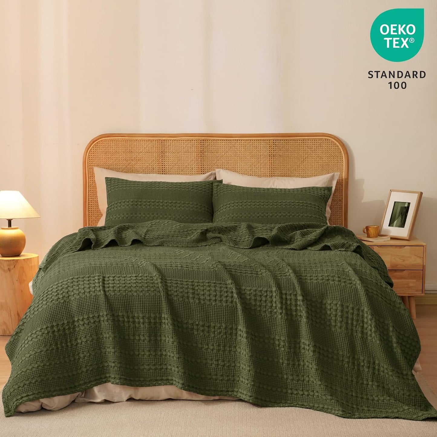 PHF 100% Cotton Waffle Weave Blanket King Size, Soft Lightweight Breathable Cozy Summer Blankets