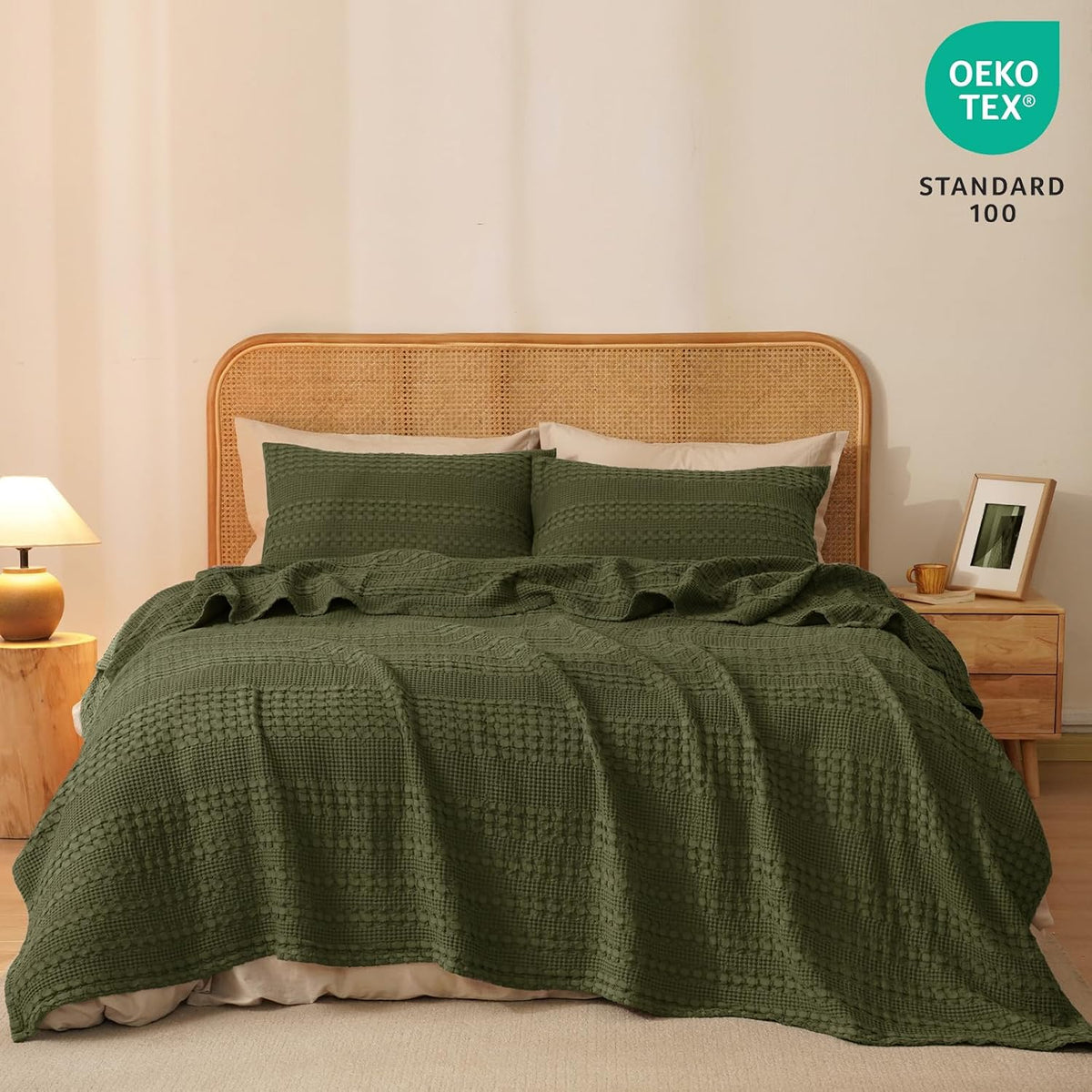 PHF 100% Cotton Waffle Weave Blanket King Size, Soft Lightweight Breathable Cozy Summer Blankets