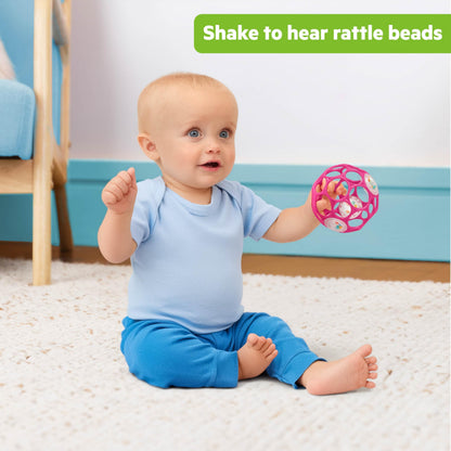 Bright Starts Oball Easy-Grasp Baby Rattle Ball, Pink, Ages Newborn and Up, 4 Inches