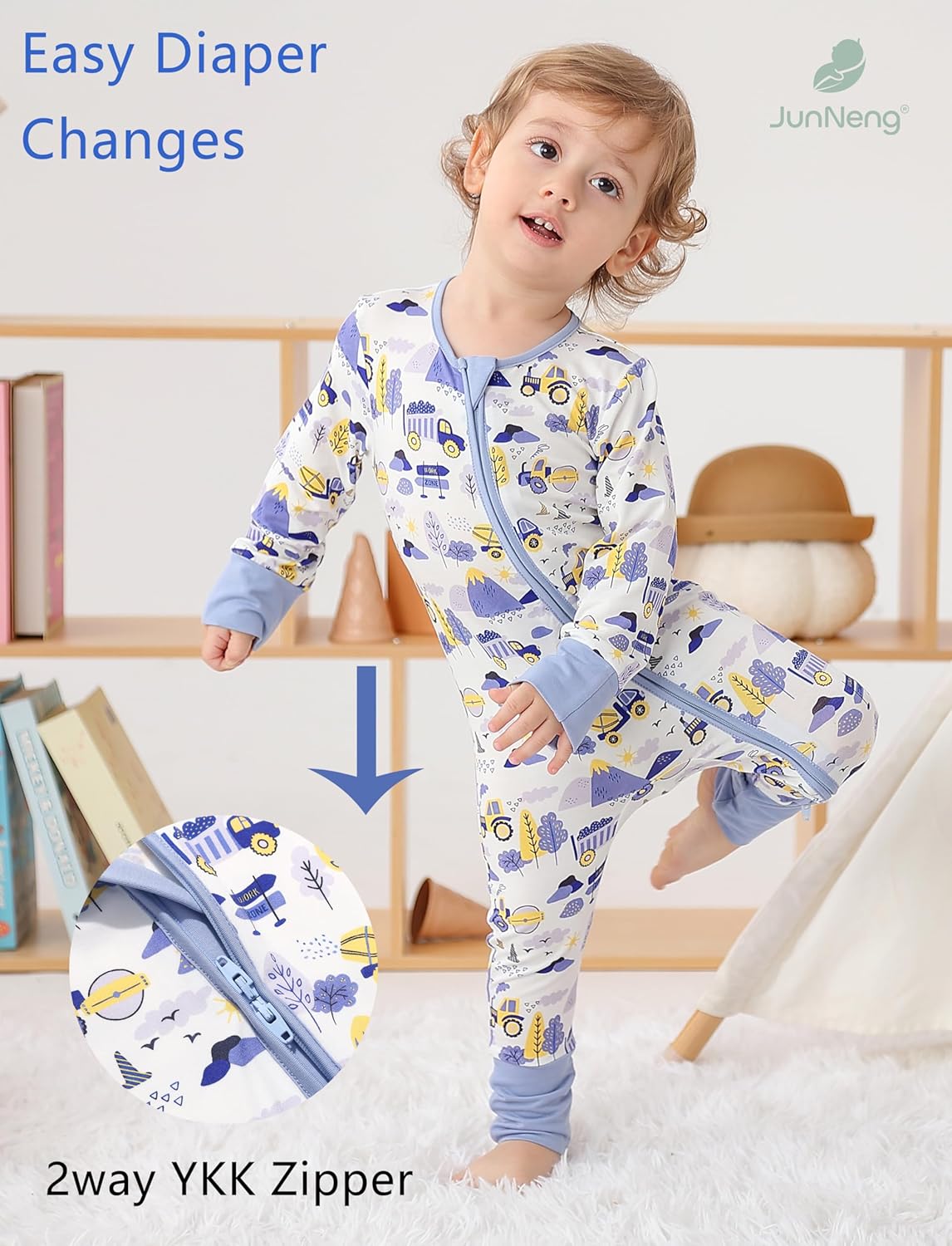 JunNeng 2Pcs Baby Rayon from Bamboo Sleeper with Mitten Cuffs, Footless Zipper Cozy Pjs, Non-Slip
