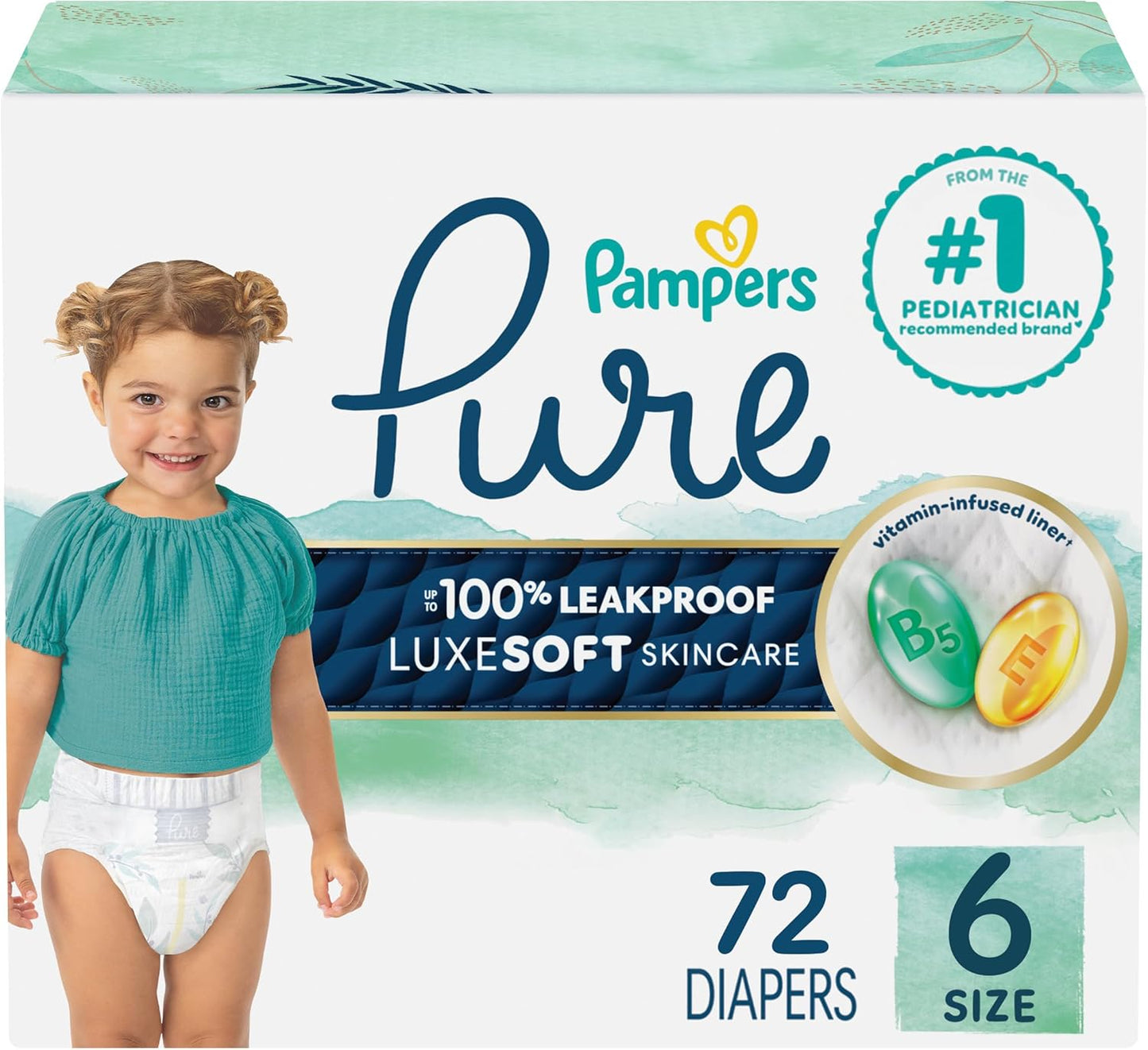 Pampers Baby Diapers - Pure Protection - Size 6, 72 Count, for up to 100% Leakproof, Premium