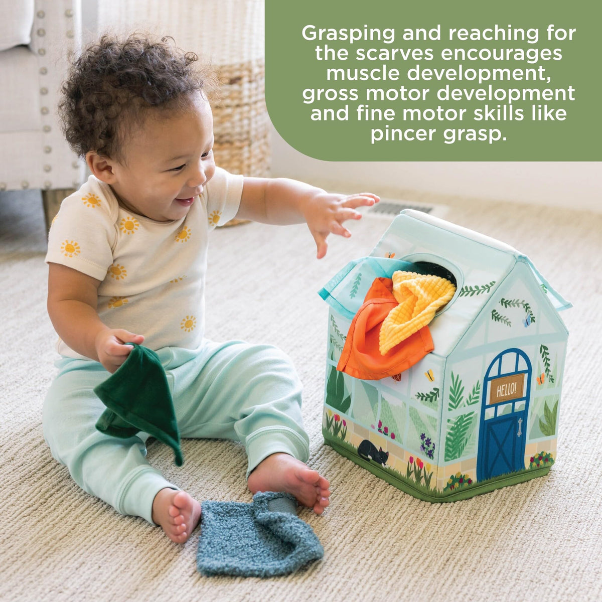 MindWare Sensory Sprouts Tissue Scarf - Montessori Toys for Babies 6-12 Months - Soft