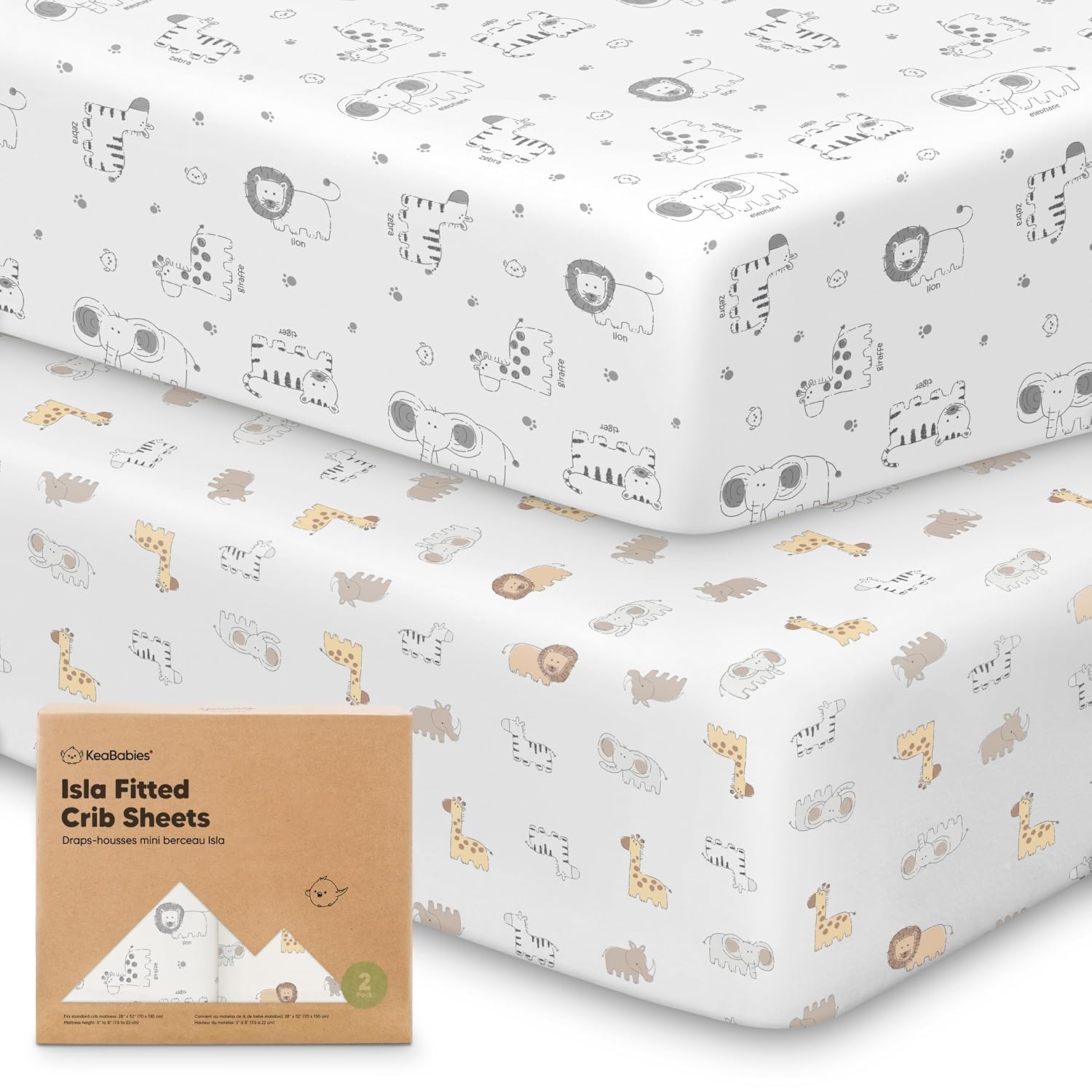 KeaBabies 2-Pack Baby Crib Sheets for Boys, Girls - 52x28 Viscose Derived from Bamboo Toddler Bed