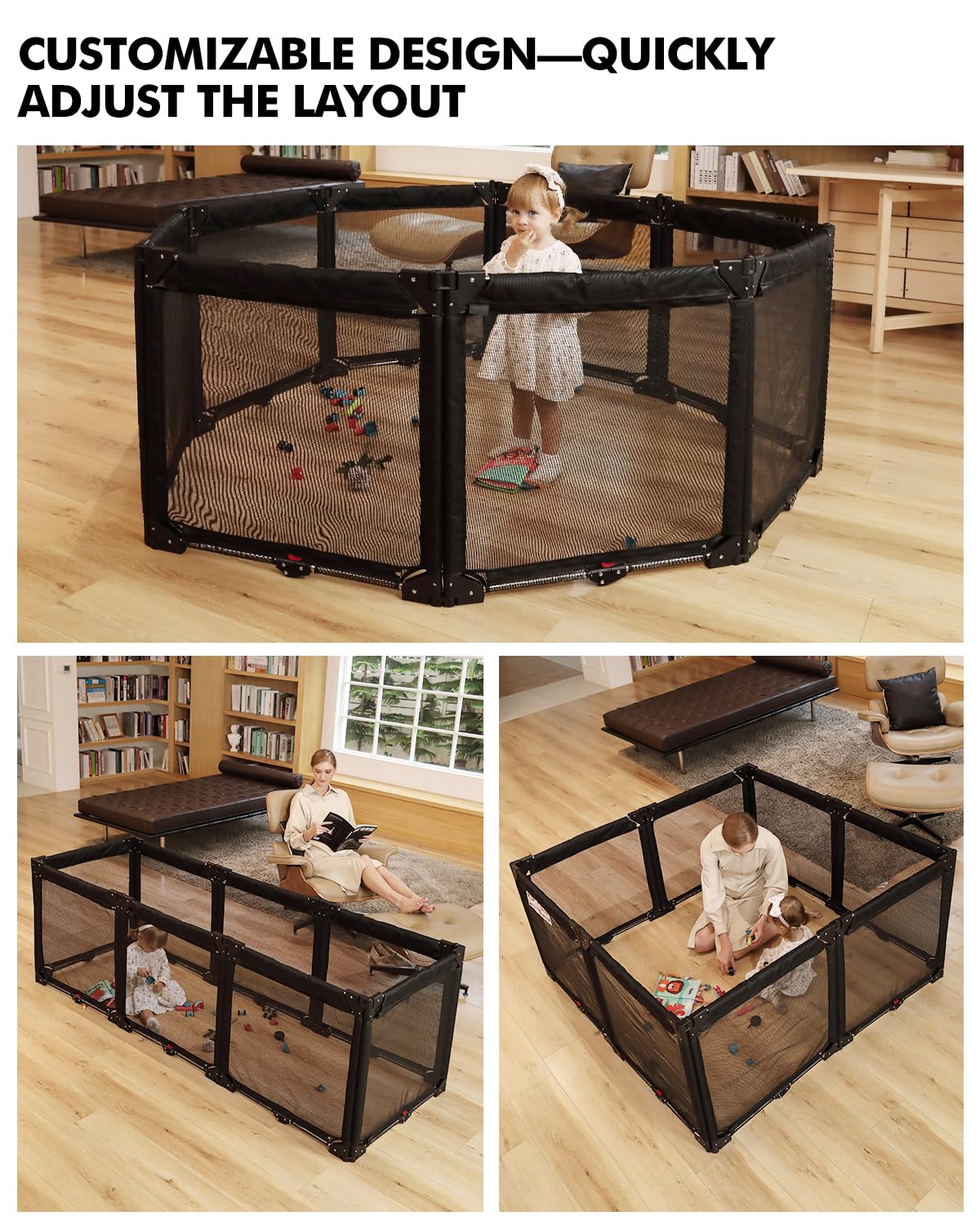 Extra Wide Baby Gate Playpen with Heat-Resistant Mesh,8 Panel Foldable Baby Fence,Indoor/Outdoor