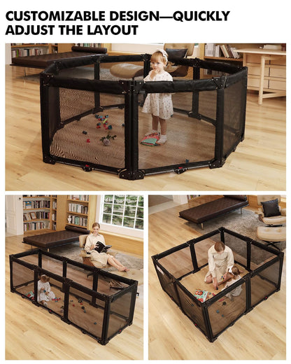 Extra Wide Baby Gate Playpen with Heat-Resistant Mesh,8 Panel Foldable Baby Fence,Indoor/Outdoor