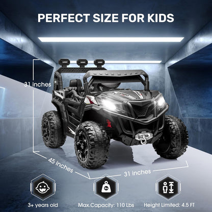 ANPABO 24V 4X4 Ride on Car Truck w/Remote Control, 4WD/2WD Switchable Kids UTV, 19" Spacious Seat