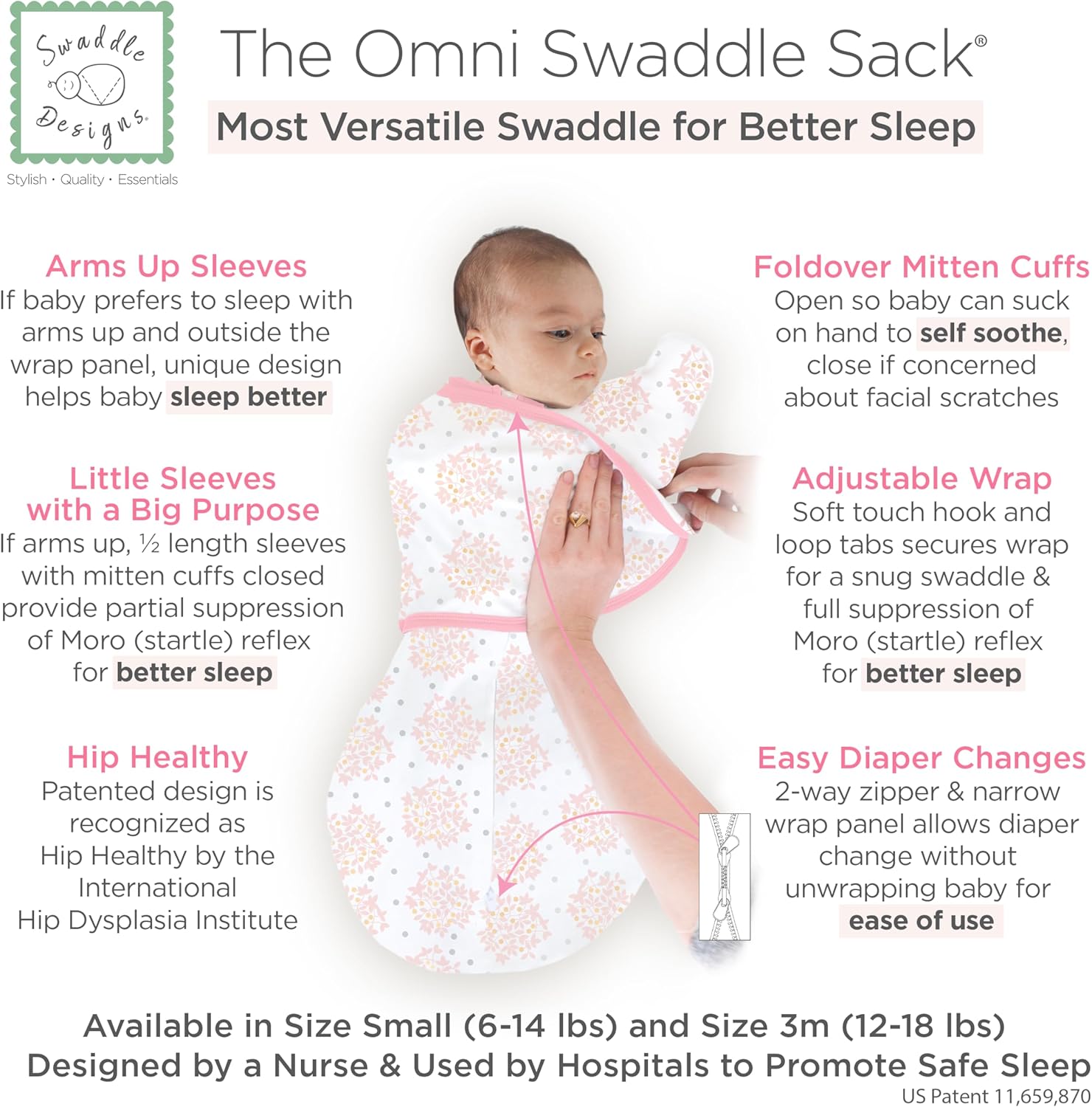 SwaddleDesigns 6-Way Omni Swaddle Sack Arms Up Swaddle for Newborn, More Options to Calm Startle