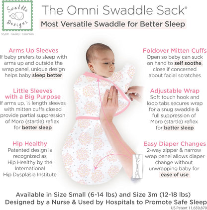 SwaddleDesigns 6-Way Omni Swaddle Sack Arms Up Swaddle for Newborn, More Options to Calm Startle