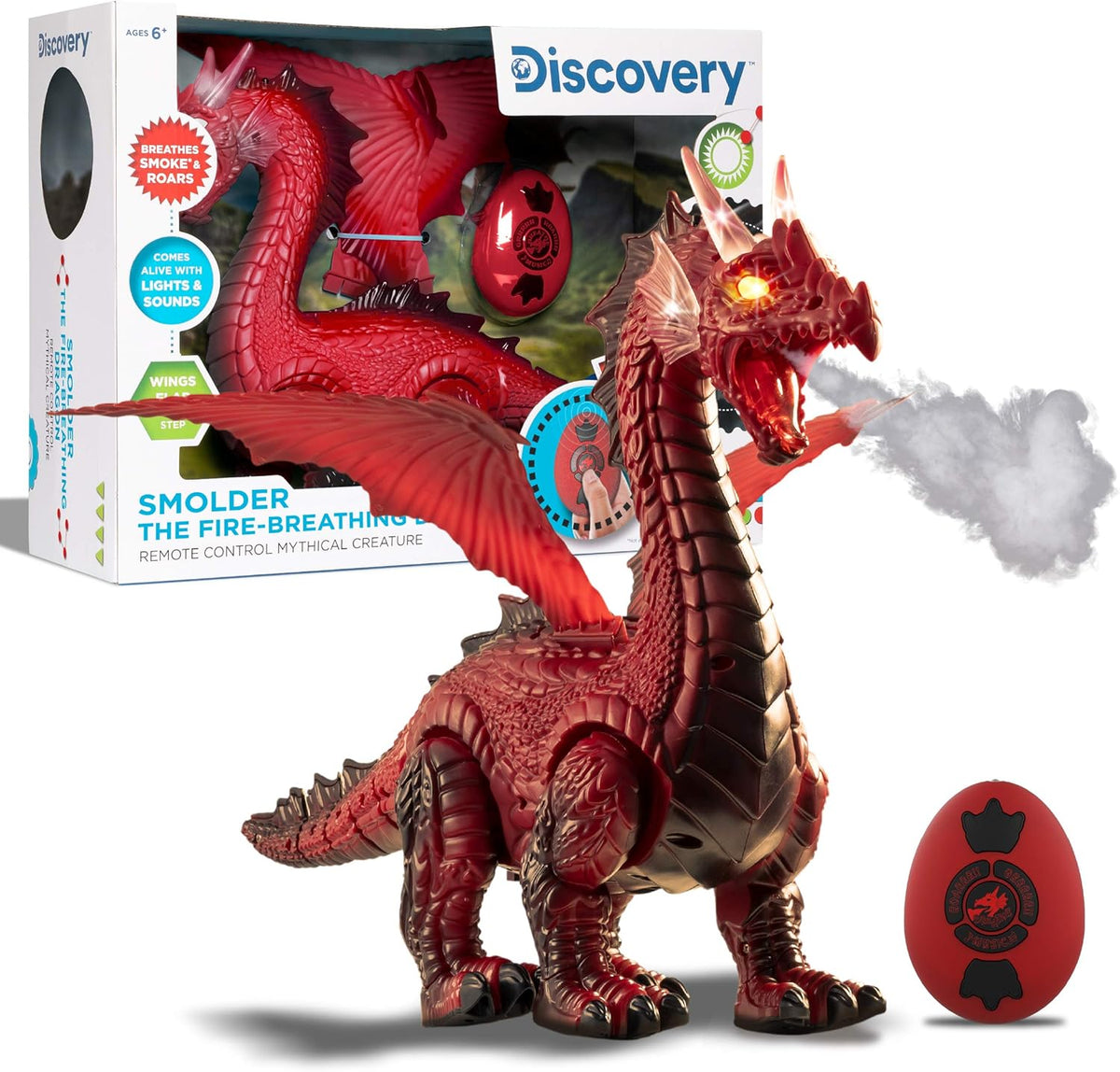 Discovery Kids RC Dragon Smoke, Large Dinosaur Toy w/Actual Smoke Breath, Wing-Flapping, Roaring