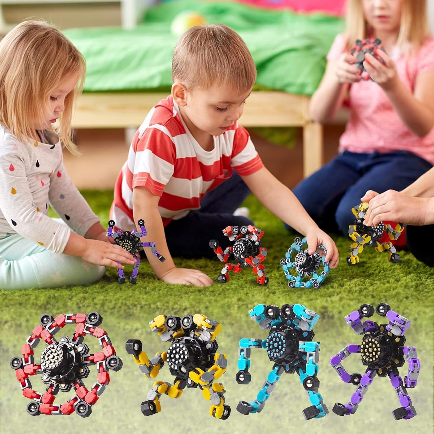 Transformable Fidget Spinners 4 Pcs for Kids and Adults Stress Relief Sensory Toys for Boys and