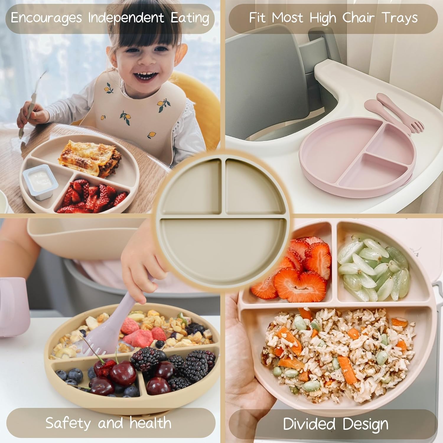 Moonkie Suction Plates for Baby | 100% Silicone BPA-Free Baby Plates with Lids and Food Cover |