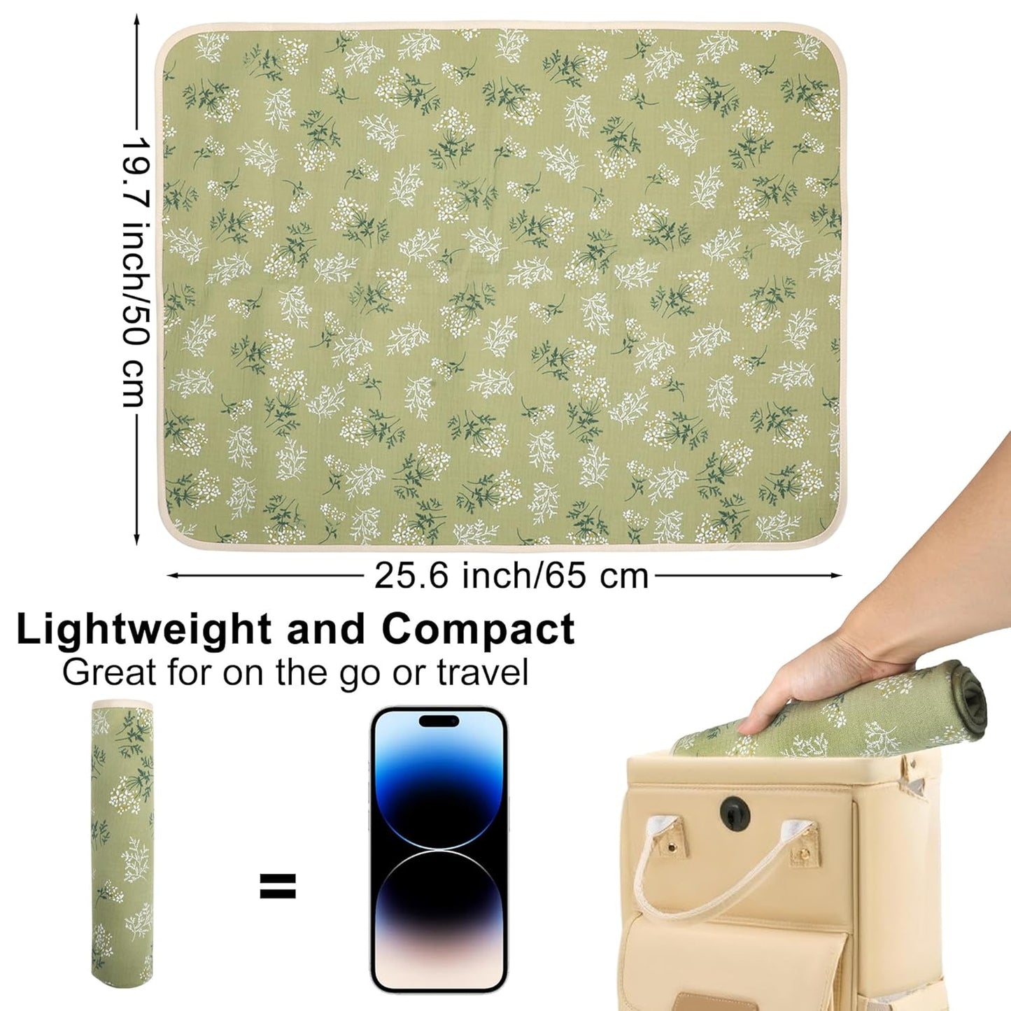 Baby Diaper Changing Pad, 19.7"x25.6" Waterproof Changing Pad Liners with 100% Muslin Cotton Front