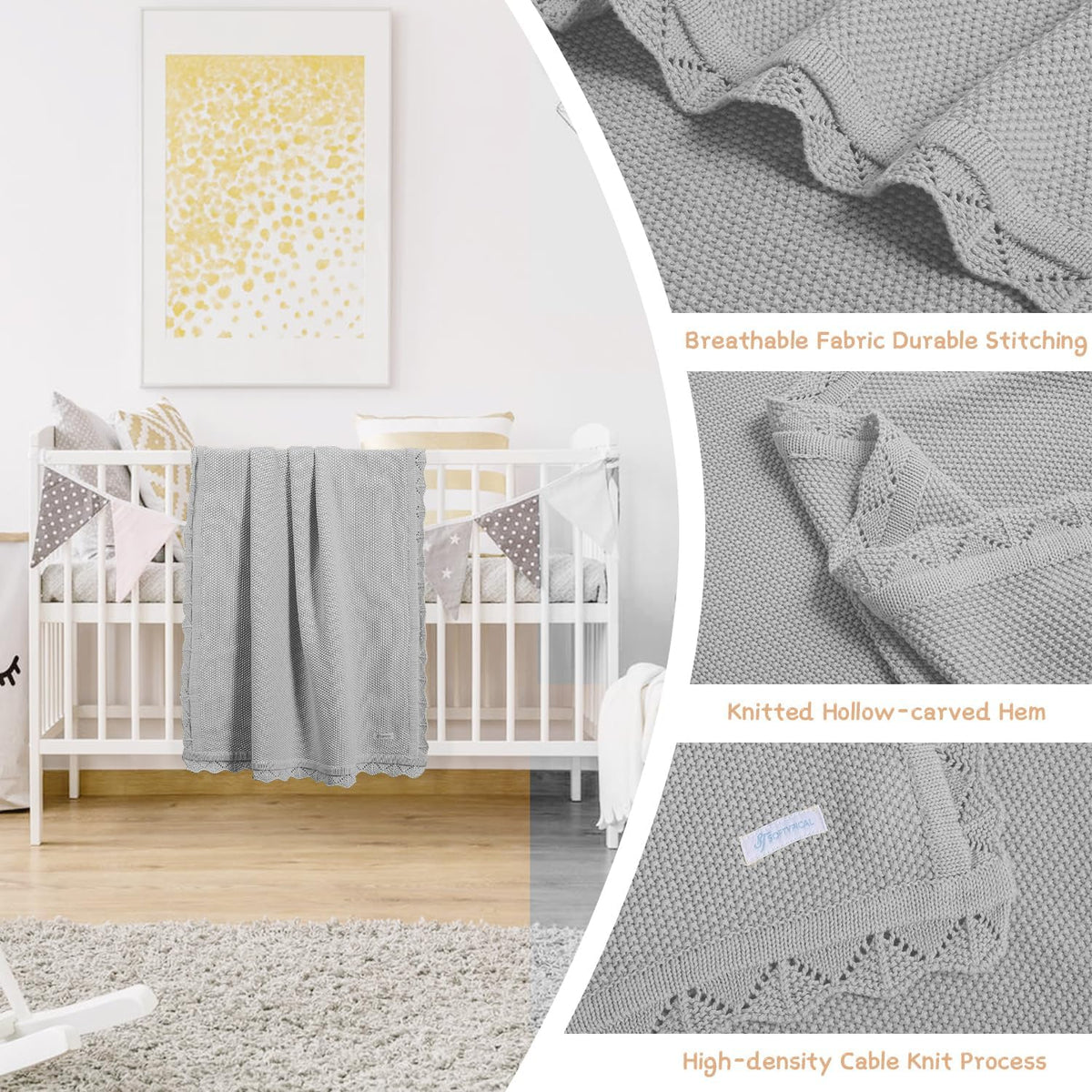 Cotton Baby Blankets 100% Knit Soft Warm Lace Toddler Newborn Nursery Receiving Blankets,30 X 40