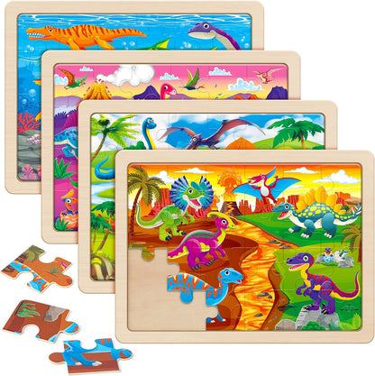 SYNARRY Large Wooden Dinosaur Puzzles for Toddlers 2-4, Wood Dino Puzzles for Kids Ages 4-6