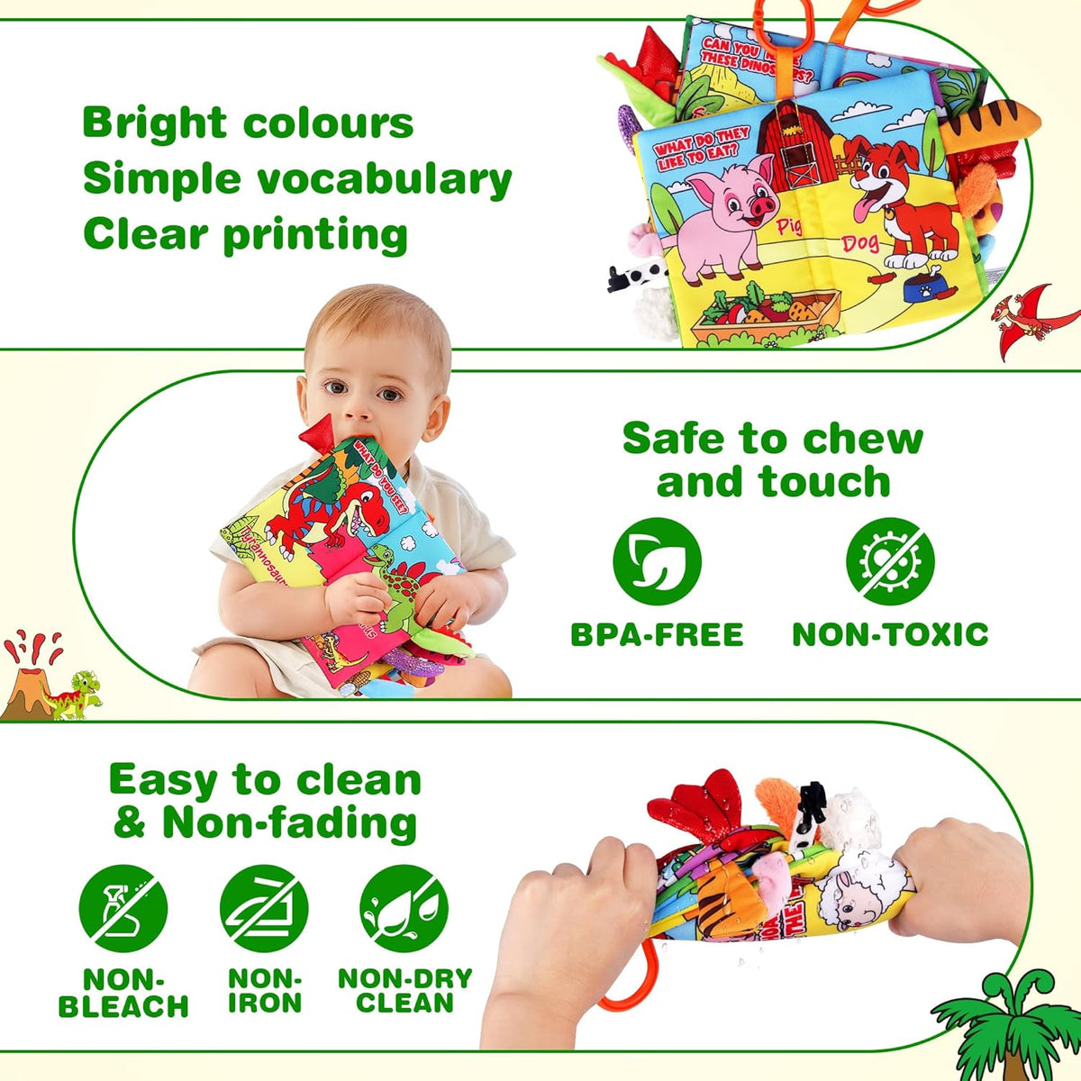 Vanmor 2 Pack Baby Cloth Books, High Contrast Sensory Crinkle Toys for 0-6 Months Infants, Soft