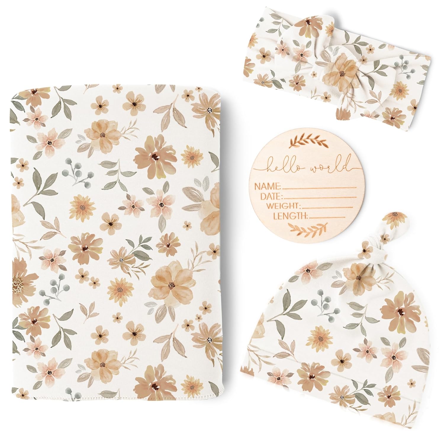 Konssy Baby Girl Newborn Receiving Blanket with Matching Headband and Beanie Set Baby Swaddle