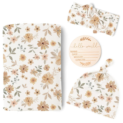Konssy Baby Girl Newborn Receiving Blanket with Matching Headband and Beanie Set Baby Swaddle